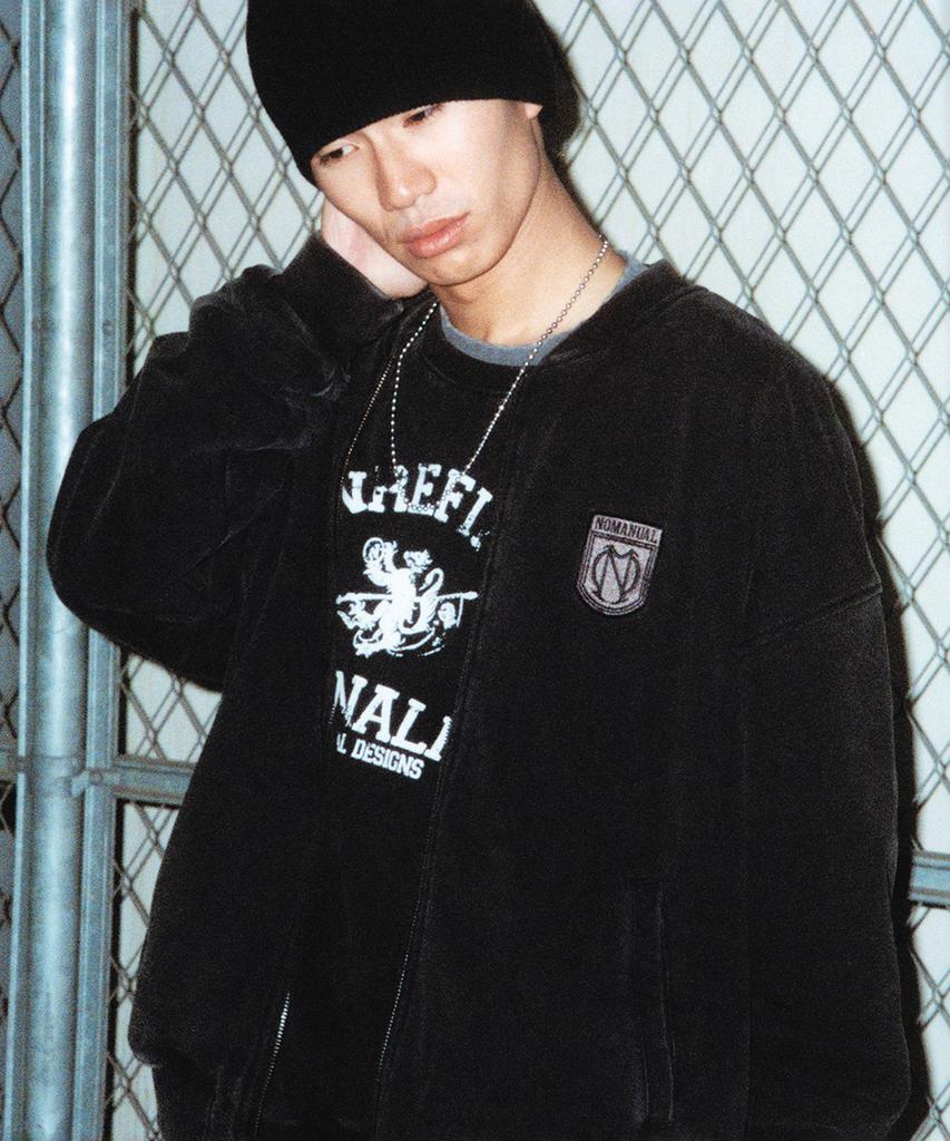 Nomanual Emblem Sweat Zip-Up - Washed Black