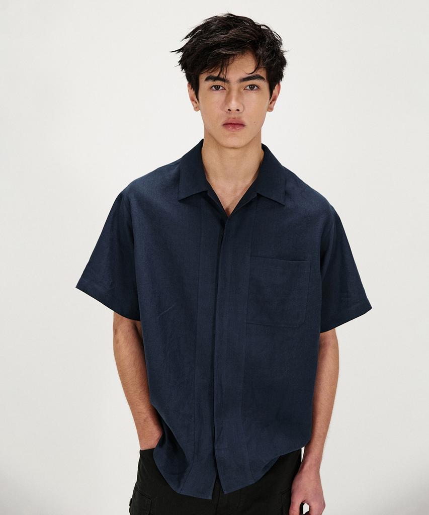SHIRTER Pure Linen Short Sleeve Shirt (Navy)