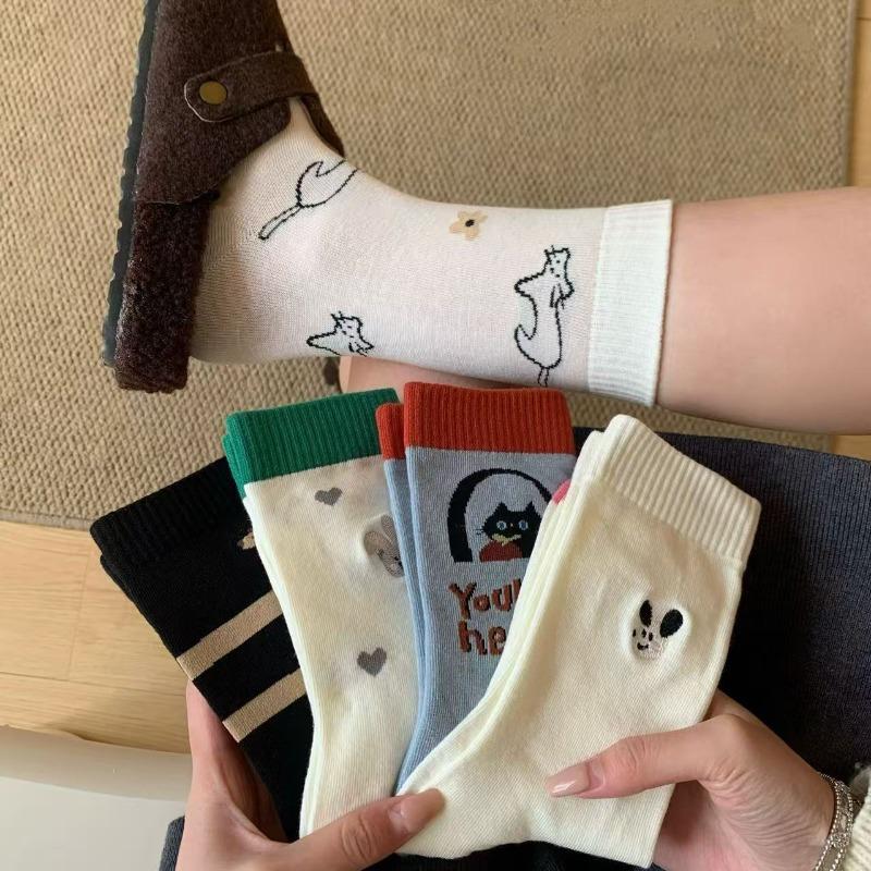 Ladies Spring and Summer Thin New Pure Cotton Cartoon Boneless Pile Socks
