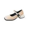 Mary Jane shoes women's thick heel grandma shoes early spring and autumn new square head velvet high heels one-word single shoes