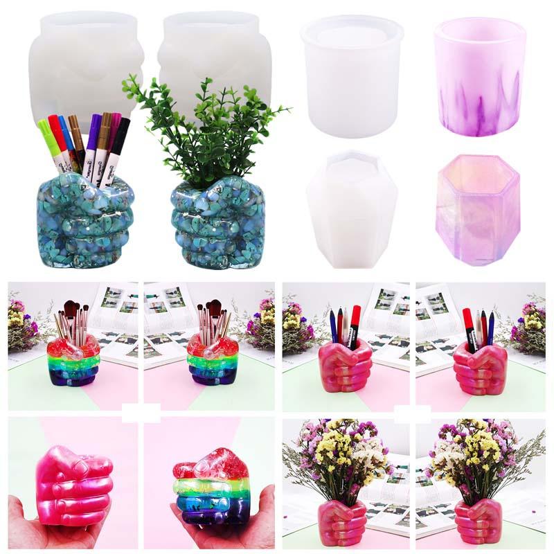 Pen Holder Vase Planter Mould Resin Casting Silicone Mold Epoxy DIY Pen Holder Flowerpot Making Tool Craft Supplies