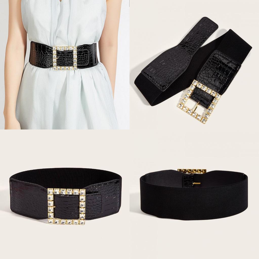 Winter Leather Wide Belt With Diamond Pattern Buckle For Women Dress And Belt Fashion