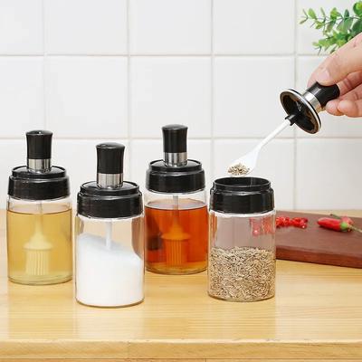 Moisture-Proof Glass Spice Jar Kitchen Seasoning Jar with Spoon Set Canister Sugar Storage Pots Salt Container Seasoning Box