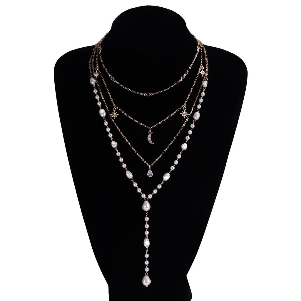Multi-layer Bright Baroque Imitation Heart-shaped Pearl Neck Chain Necklace for Women, Cold Wind Sweater Chain