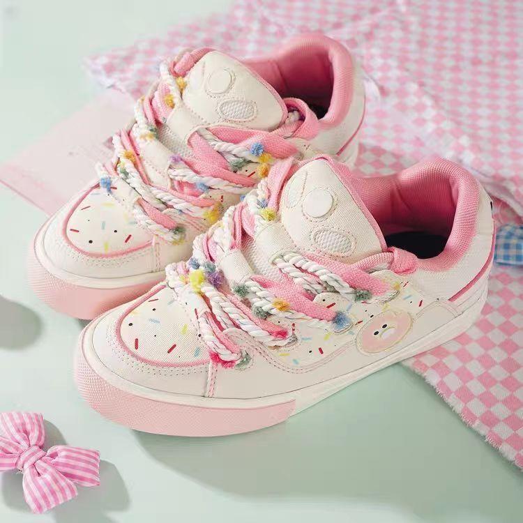 Niche dopamine donut bread shoes retro splicing platform non-slip bread shoes versatile Guochao skateboard shoes women