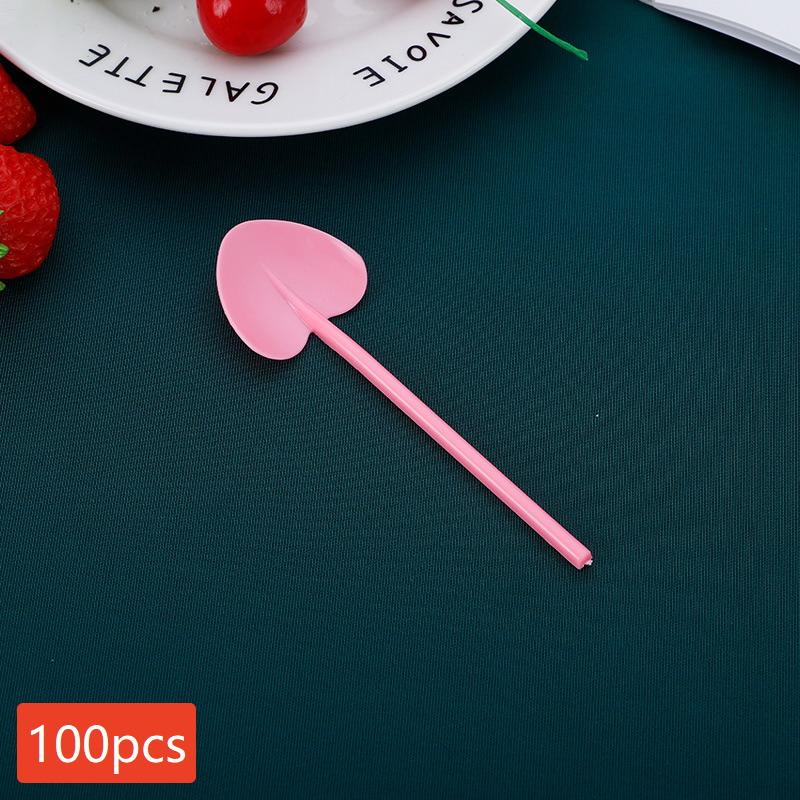 100Pcs Heart Shape Disposable Spoons - Colorful Long Handle Dessert Spoons For Ice Cream, Cake, Pastry, Mooncakes | Cute Party
