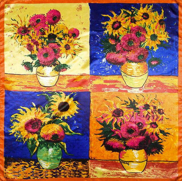 90*90cm Luxury Brand Women Silk Scarfs Van Gogh Painting Square Scarves Spring Summer Shawls For Ladies