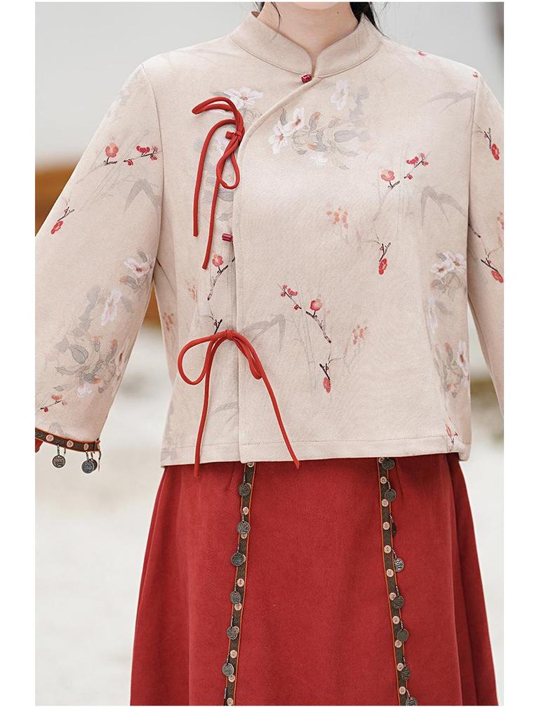 2024 Autumn/Winter Chinese Style Retro Tang Suit Hanfu Cheongsam Top & Tea Set