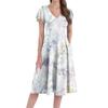 A Casual And Fashionable V-Neck Short-Sleeved Medium-Length Dress With Floral Prints For Women