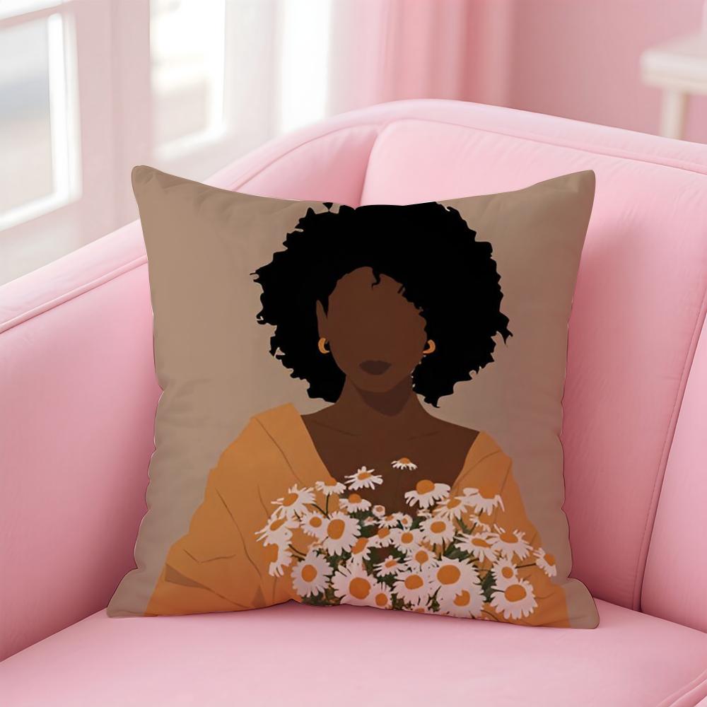 Beautiful Empowering Black Woman Art Anime Cushion Cover Linen Pillowcase Cover Soft Decor for Sofa Home Room 30X30cm