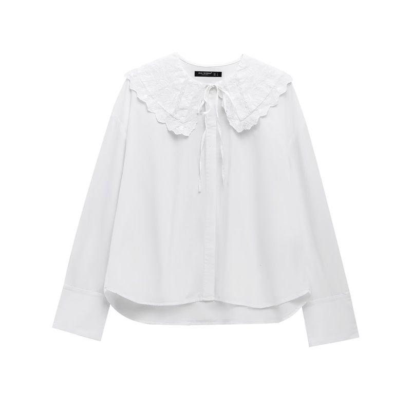 Kaslead New Arrival Women's Fashion Style Fashion Small Round Lapel Poplin Comfortable Long Sleeve Shirt 0881001