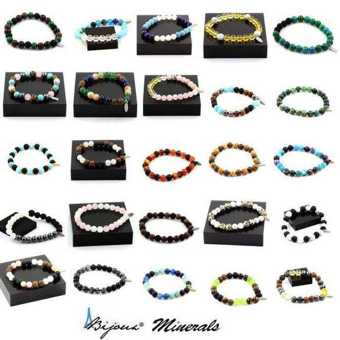 Stones and Minerals. Amethyst + Hematite 8 Mm Pearl Bracelet. Made In France.