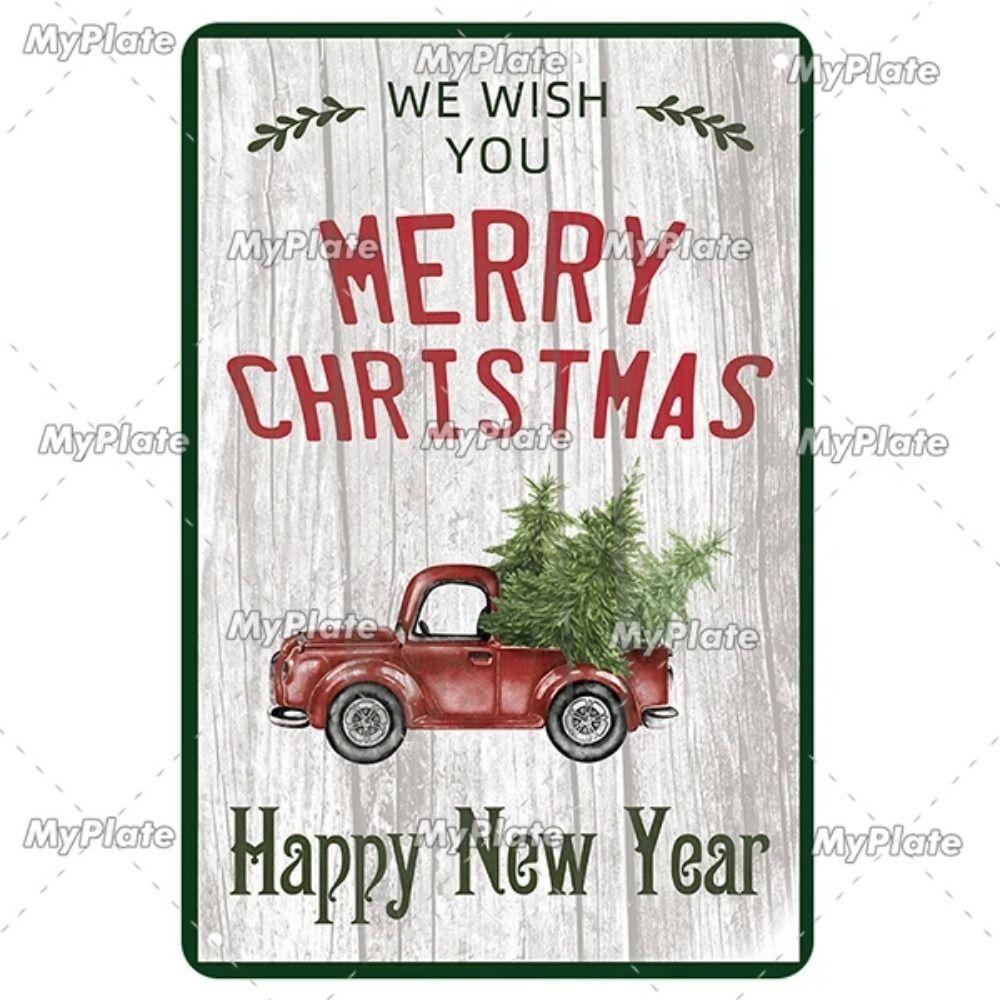 Vintage Christmas Metal Tin Sign Home Festive Wall Decor