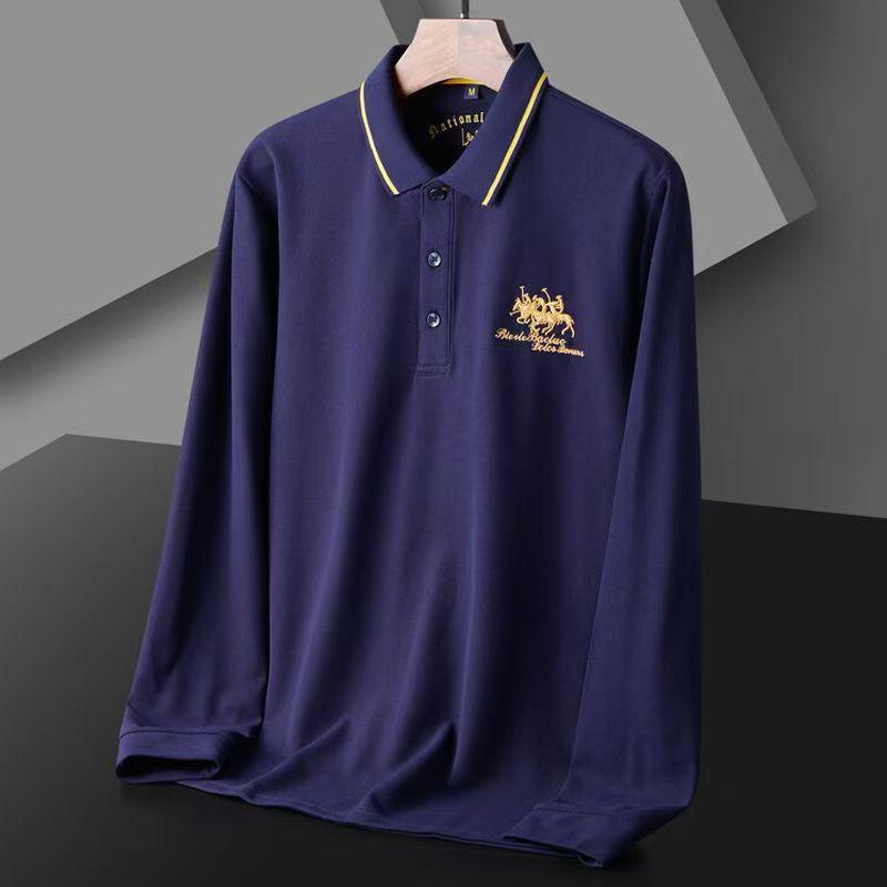 New Men's Embroidered Non-Iron Polo Shirt: High-Quality, Long-Sleeved Casual Business Top for Autumn and Winter.