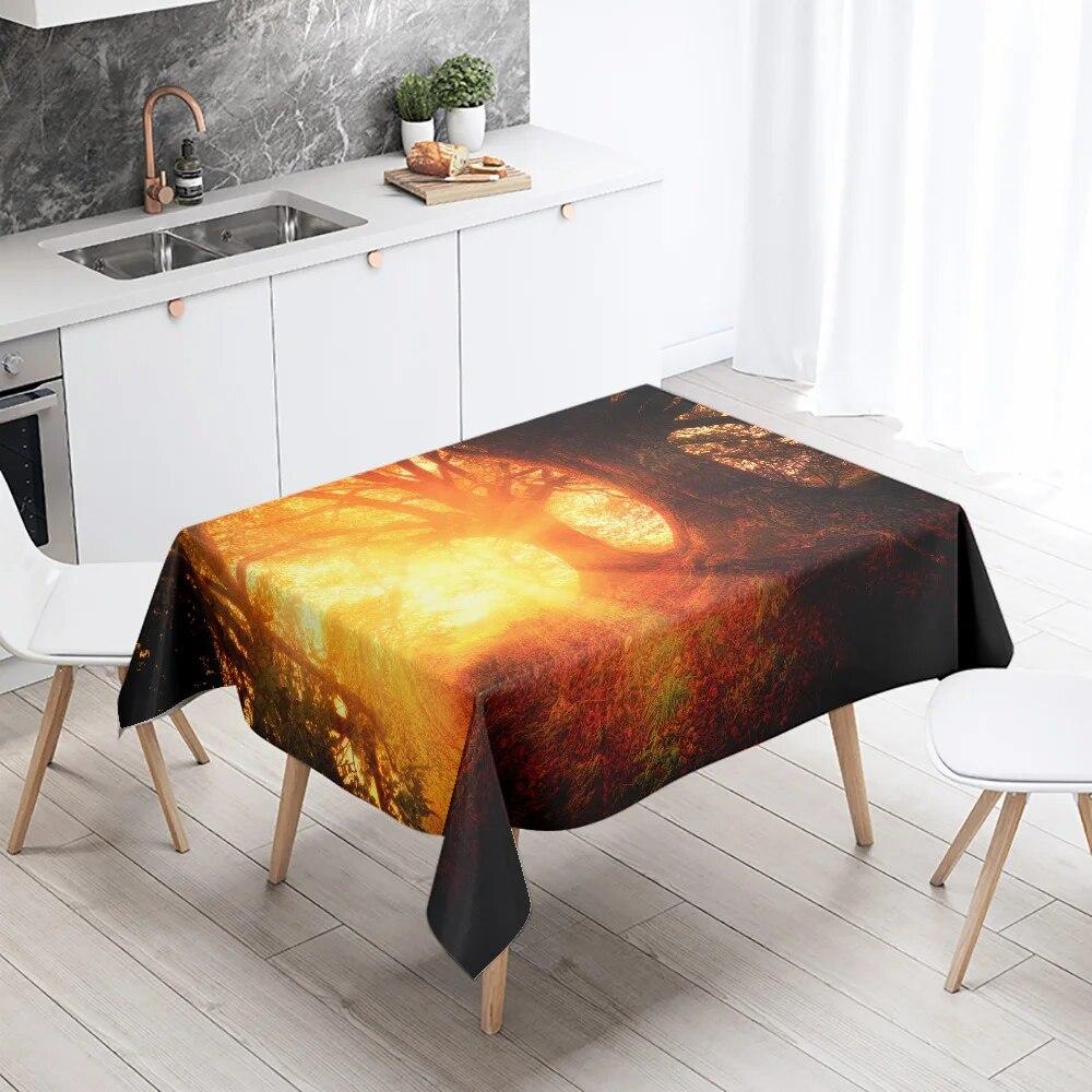 Forest Trees Printed Rectangular Tablecloth Outdoor Camping Stain Resistant Waterproof Kitchen Table Home Decor