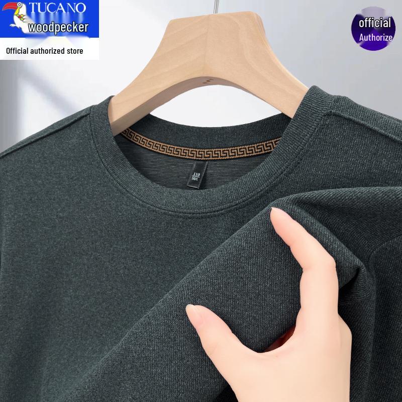 Woodpecker Men's 2025 Fleece-Lined Crew Neck Long Sleeve Sweatshirt for Autumn/Winter