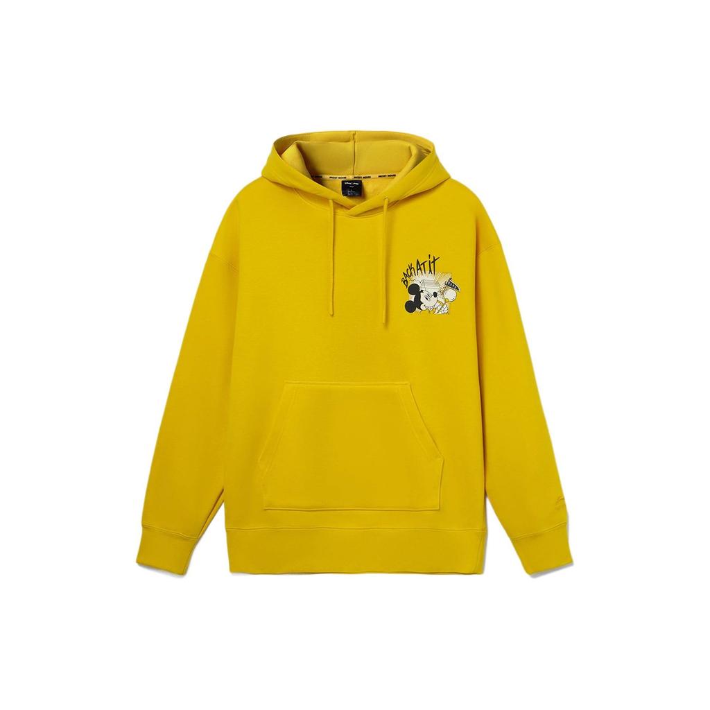Li Ning Cartoon Muster Fleece gefüttert Thermisch Locker sitzend Pullover Mit Kapuze Langärmlig Sweatshirt Unisex Antik Gold AWDR687-4