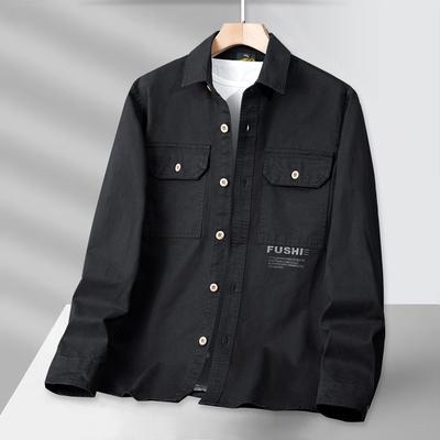 Men's Washed Long Sleeved Shirt, Loose Fit Plus Multiple Pockets, Workwear, Casual Shirt