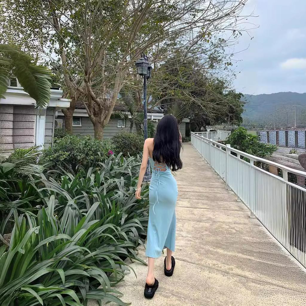 Suspender Hip Dress Spice Girl Summer New Sexy Tight Backless Split Long Dress Stepmom Skirt Girl