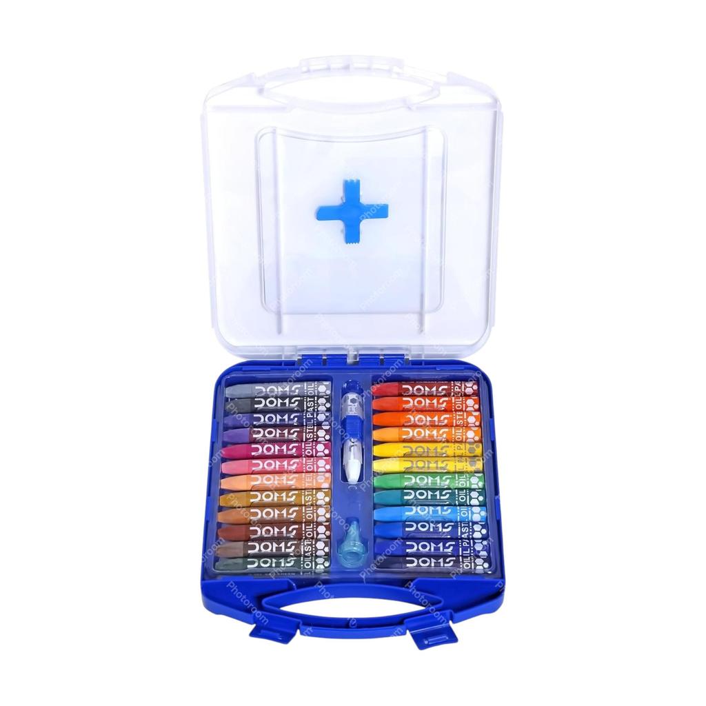 Doms 25 Shades Oil Pastels Set in Hard Plastic Case with Holder, Sharpener & Scratching Tool for Kids Art Drawing