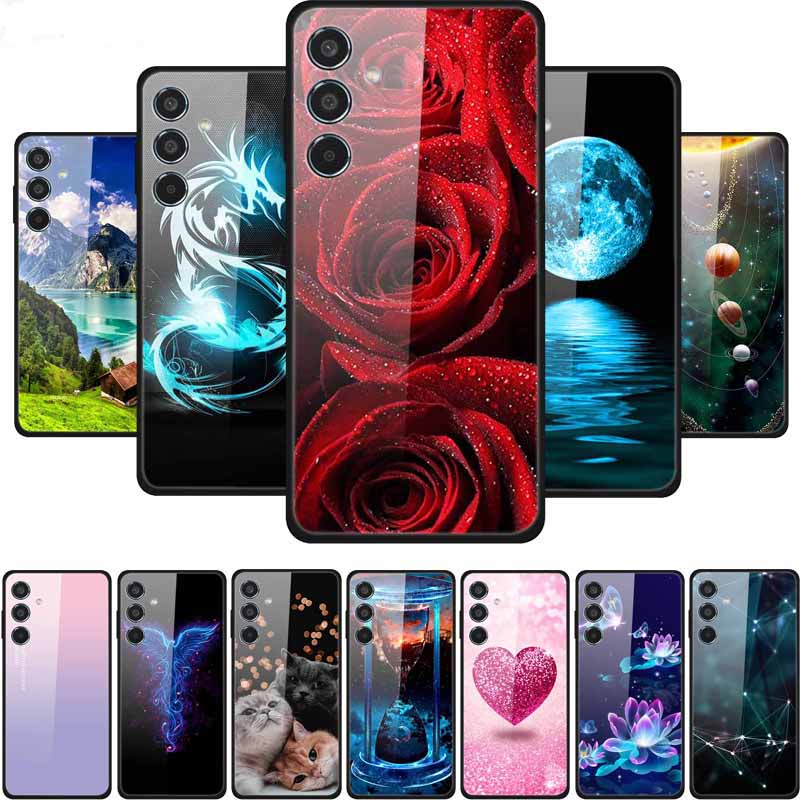 Tempered Glass Case For Samsung S25 Plus Case S 25 Plus Hard Back Cover For Samsung Galaxy A16 M55 A55 Phone Case Soft Bumper