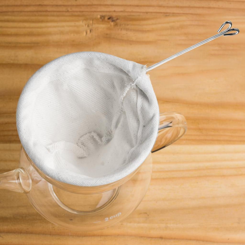 Uxcell 3-Pack Cloth Coffee Filter Bags, Coffee Sock Filters, Reusable Coffee Strainers with Double Hook Steel Ring Handles, White, 1 Small, 1 Medium,