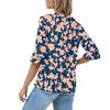 Women's Casual 3/4 Sleeve Tops V-Neck Sleeve T-Shirt Floral Print Tops