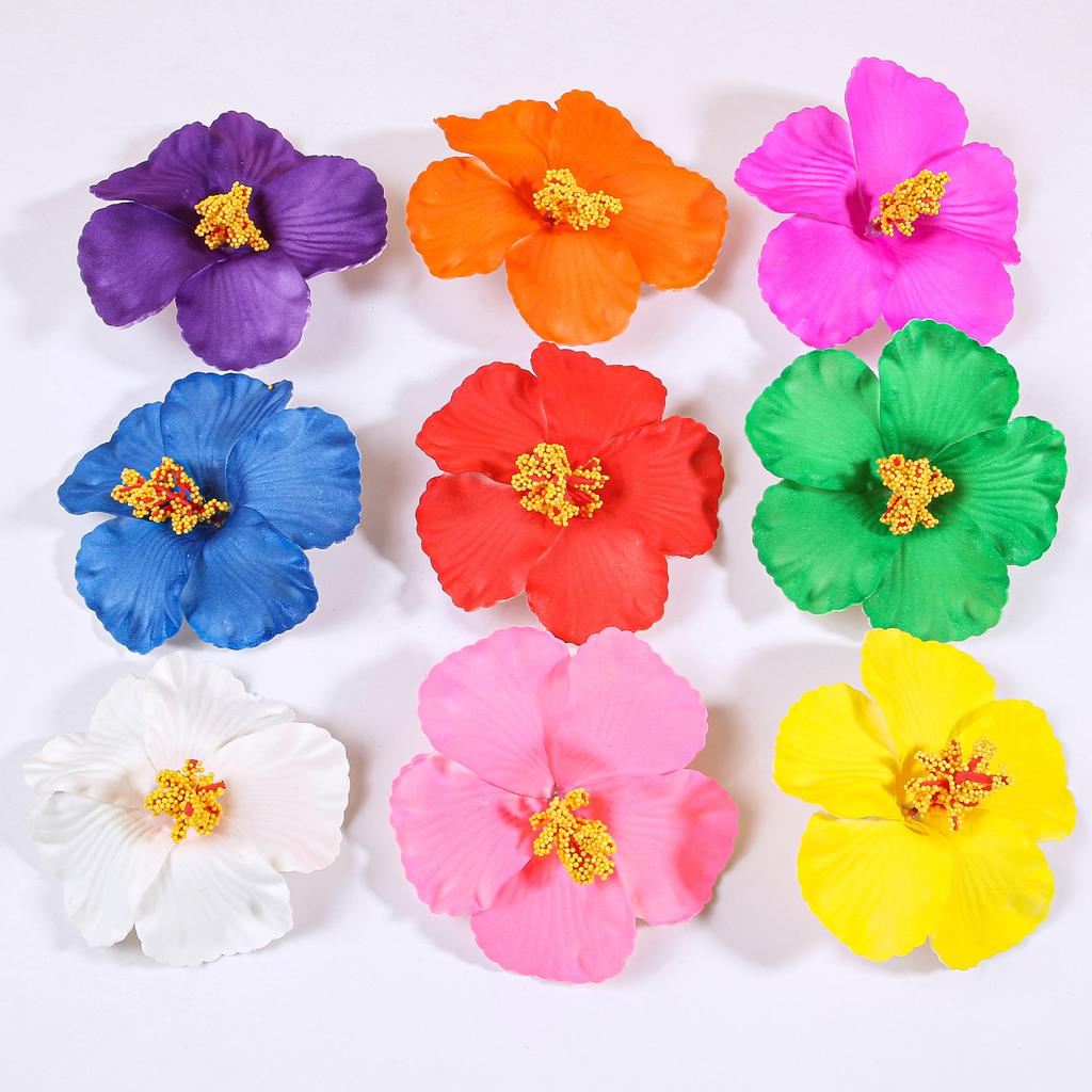 9pcs Hibiscus Rosa-sinensis Flower Hair Clips Simulated Beach Flower Hair Pins Hawaii Vacation Hair Accessories