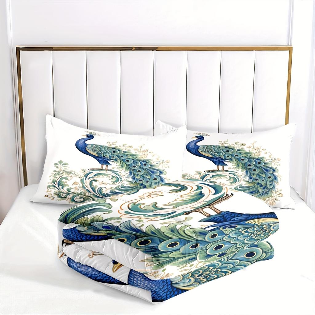 [Gorgeous Bedding] Gorgeous Peacock 3D Printed Green Bedding Sets Full Size Quilt Cover Set 1 Comforter Cover 2 Pillow Cases