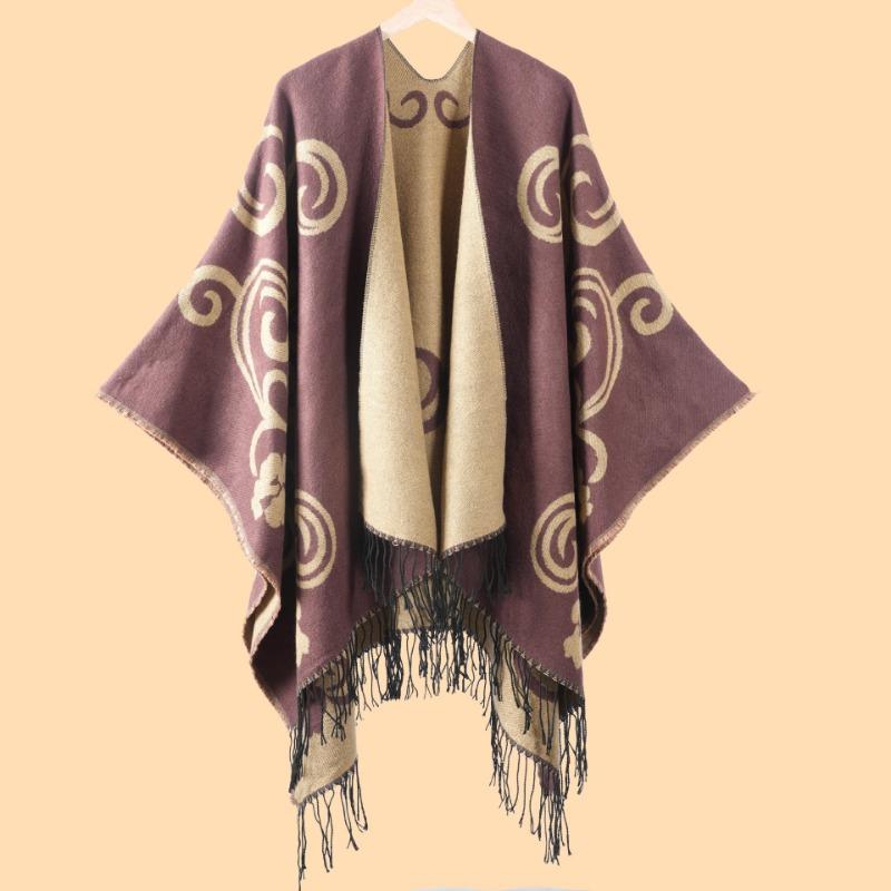 Women's horizontal EBA hot-selling imitation cashmere shawl front and back sides available extended cape