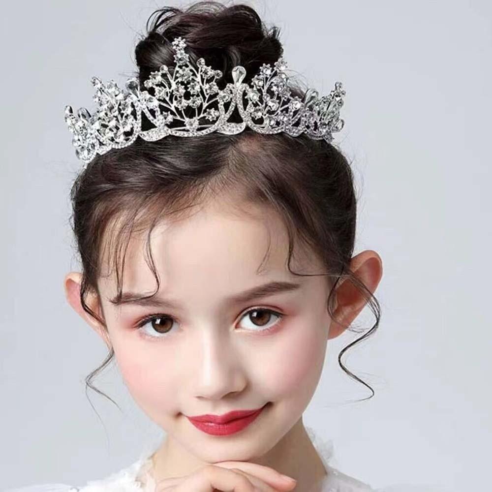 Vintage Silver Floral Crown Shiny Princess Rhinestone Tiara Luxury Crown Hair Accessory  Girls