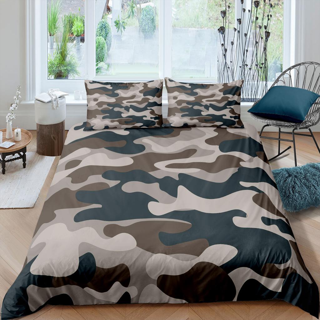 Camo Duvet Cover Set Vibrant Camouflage Lattice Like Service Theme Modern Design King Size For Boys Girl Polyester Bedding Set