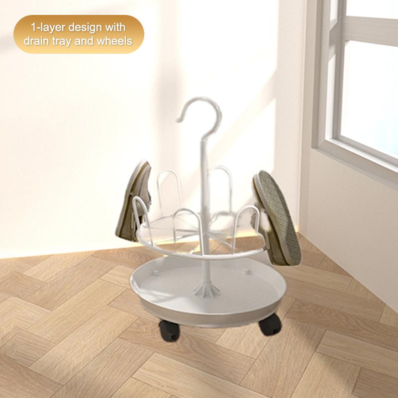 

New Sale Shoe Drying Rack With Drain Tray, Floor-standing Rotating Slipper Rack, Balcony Storage Rack With Casters, Movable