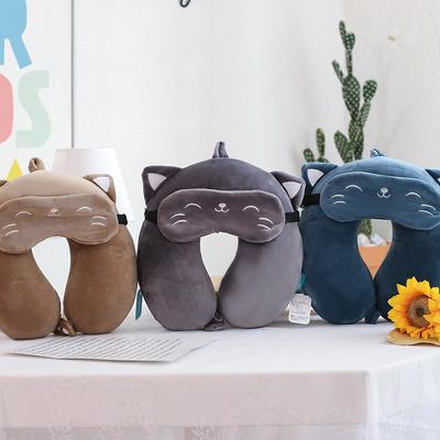 Cartoon Neck Pillow with Sleep Mask Memory Cotton U-shaped Soft Travel Pillow Car Airplane Office Comfortable Sleep Headrest
