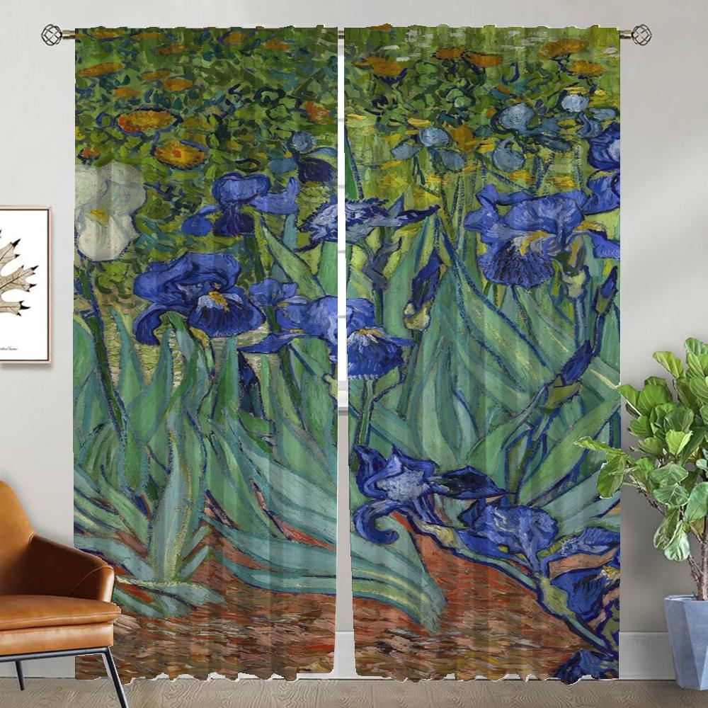 Blackout Curtains for Living Room Van Gogh Window Curtain Partition Shades Tulle for Bedroom Halloween Decoration Kitchen Camera