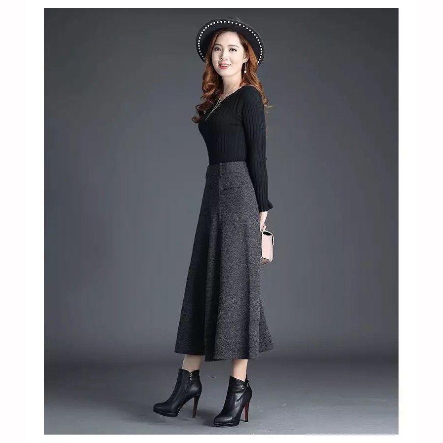 Autumn Winter Women's Woolen Pants Solid Pocket Elastic High Waist Fashion Elegant Loose Wide Leg Ankle Length Trousers