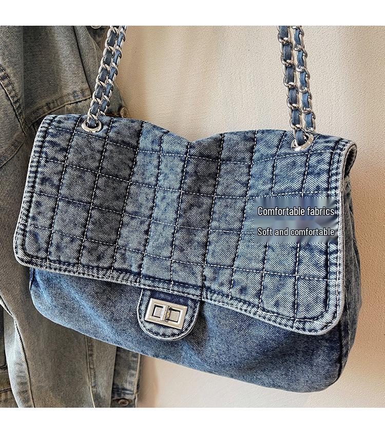 Geantă Tote de Umăr cu Lanț din Denim de Capacitate Mare pentru Femei, Geantă de Mână de Navetă High-End 2025