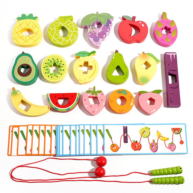 

Wooden Fruit Stringing Game For Kids Educational Toys Interactive Logic Play