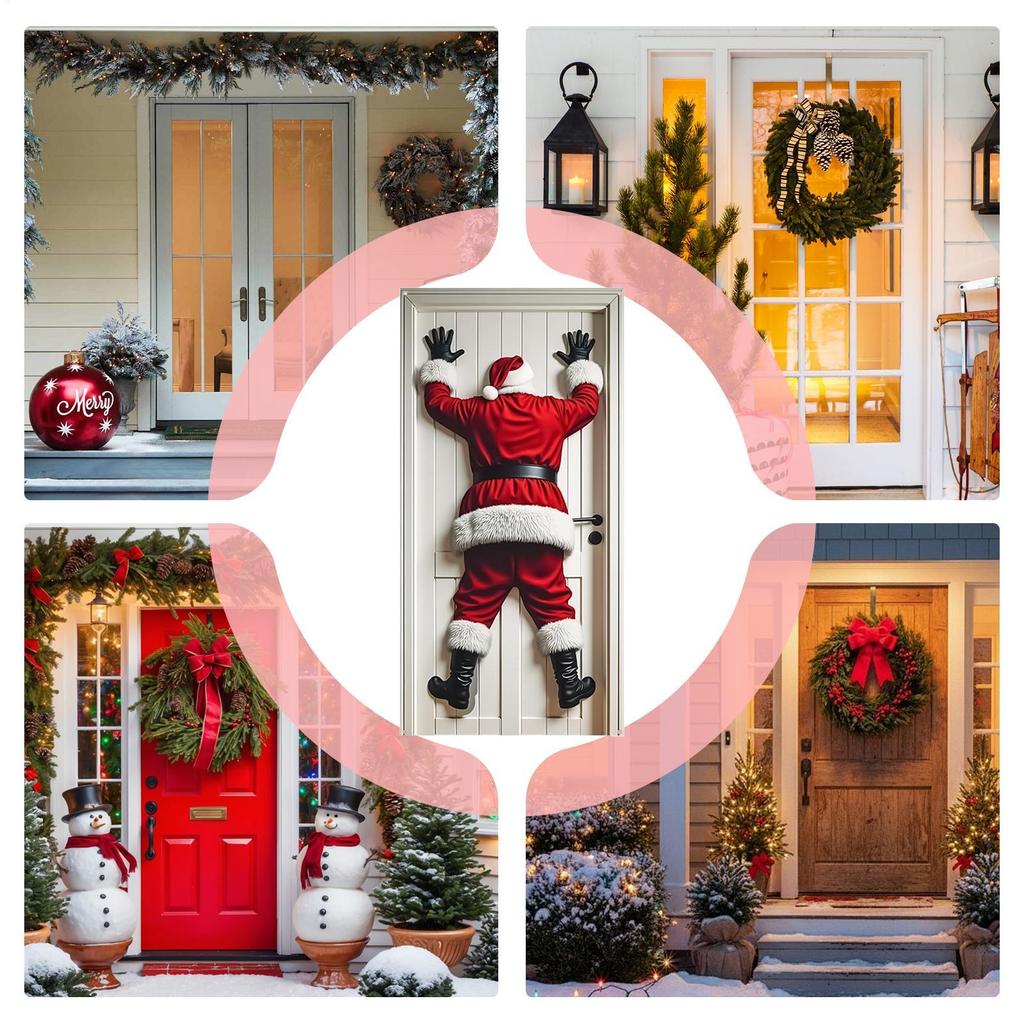 Christmas Door Cover Festive Santa Claus Background Christmas Door Decorations Banner Cover for Indoor Outdoor Home Kitchen
