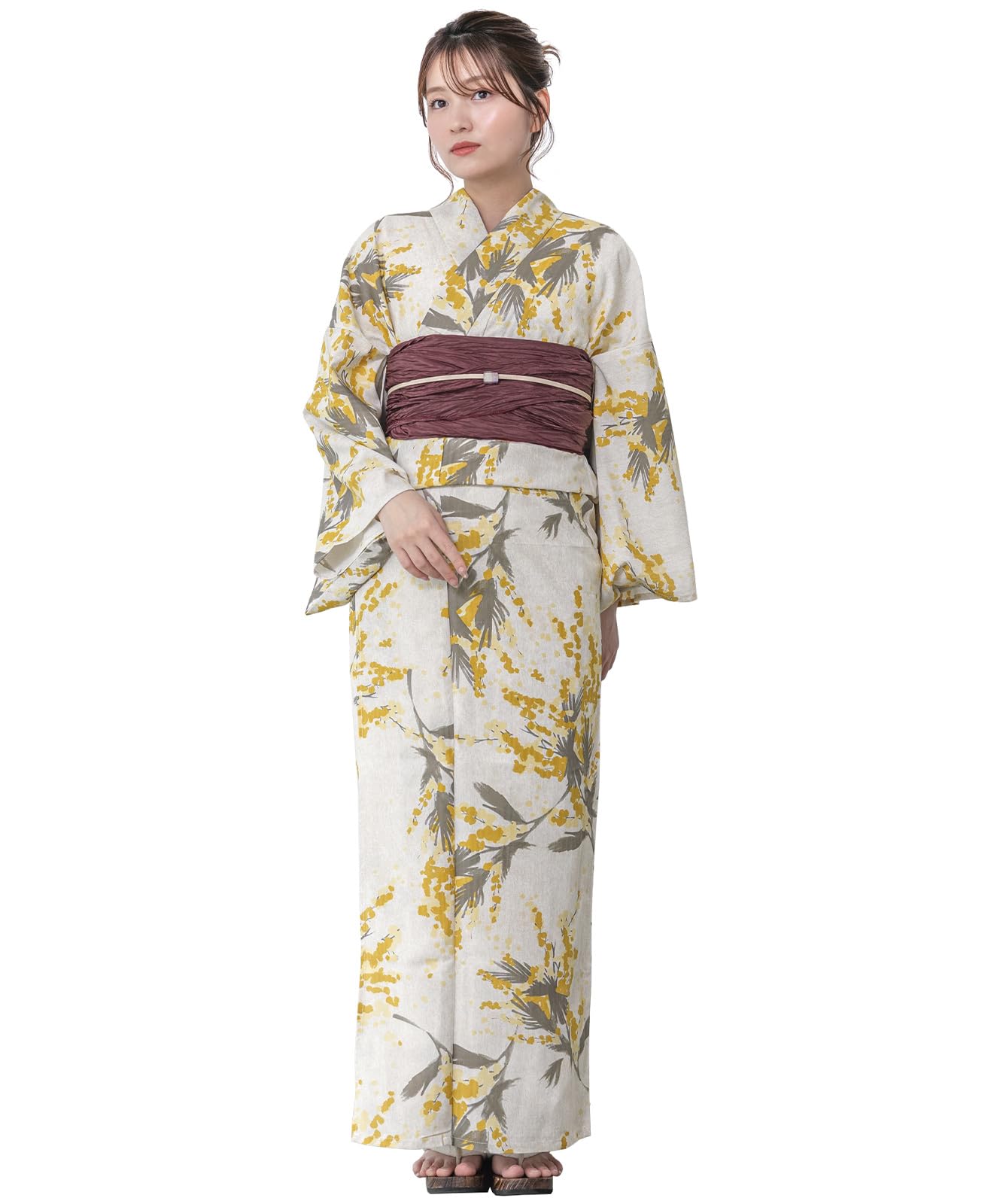 

SOUBIEN Флоро Юката Комплект Свободный Золотая Мушмула с Бордовым Узором Женский 2 предмета (Юката/Хеко оби), Размер, (ykt10137-obs00330)