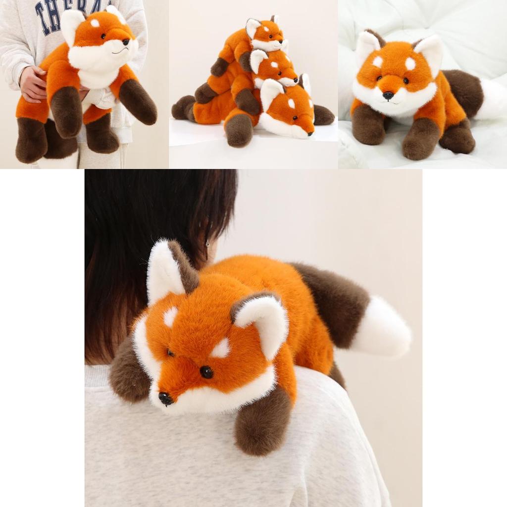 Plush Fox Animal Toy With Prone Posture Design For Girls Gift And Bed Decor