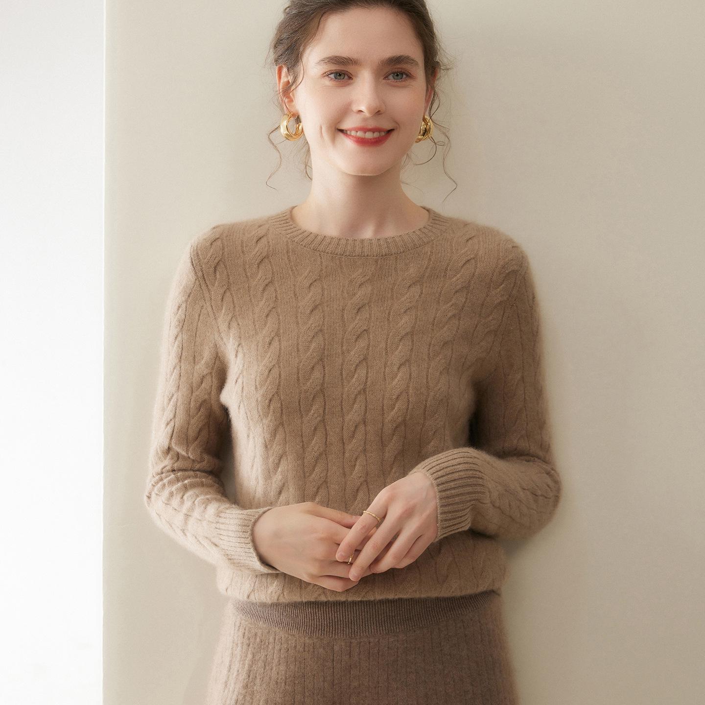 Women s Round Neck Thickened Cashmere Cable Knit Sweater - Classic Loose Fit Pullover Large 11269₽