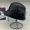 Sweet Celebrity Style Autumn and Winter Australian Wool Feather Decorative Basin Hat Elegant Top Hat Versatile Small Brim Bucket Hat