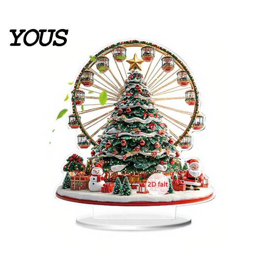 Christmas Atmosphere Table Ornament 2D Acrylic Ferris Wheel for Holiday Tree, Durable Transparent Craft Display Board, Decoration, Xmas Party Supplies