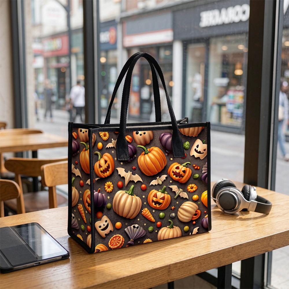 Cute Halloween Pumpkin Ghost Print Casual Tote Bag for Daily Shopping Use