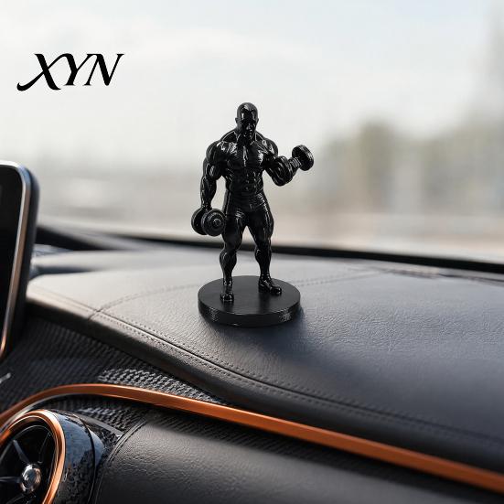 Detailed Bodybuilding Figurine 3D Printed Weightlifter Ornament, Black Statue Muscular Man Figurine, with Minimalist Ornament Dumbbells Gym