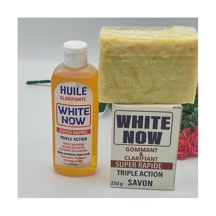 Mini Gamme WHITE NOW – Huile &amp; Savon Super Clarifiants | Éclaircissement Rapide &amp; Teint Uniforme | Banane Jaune