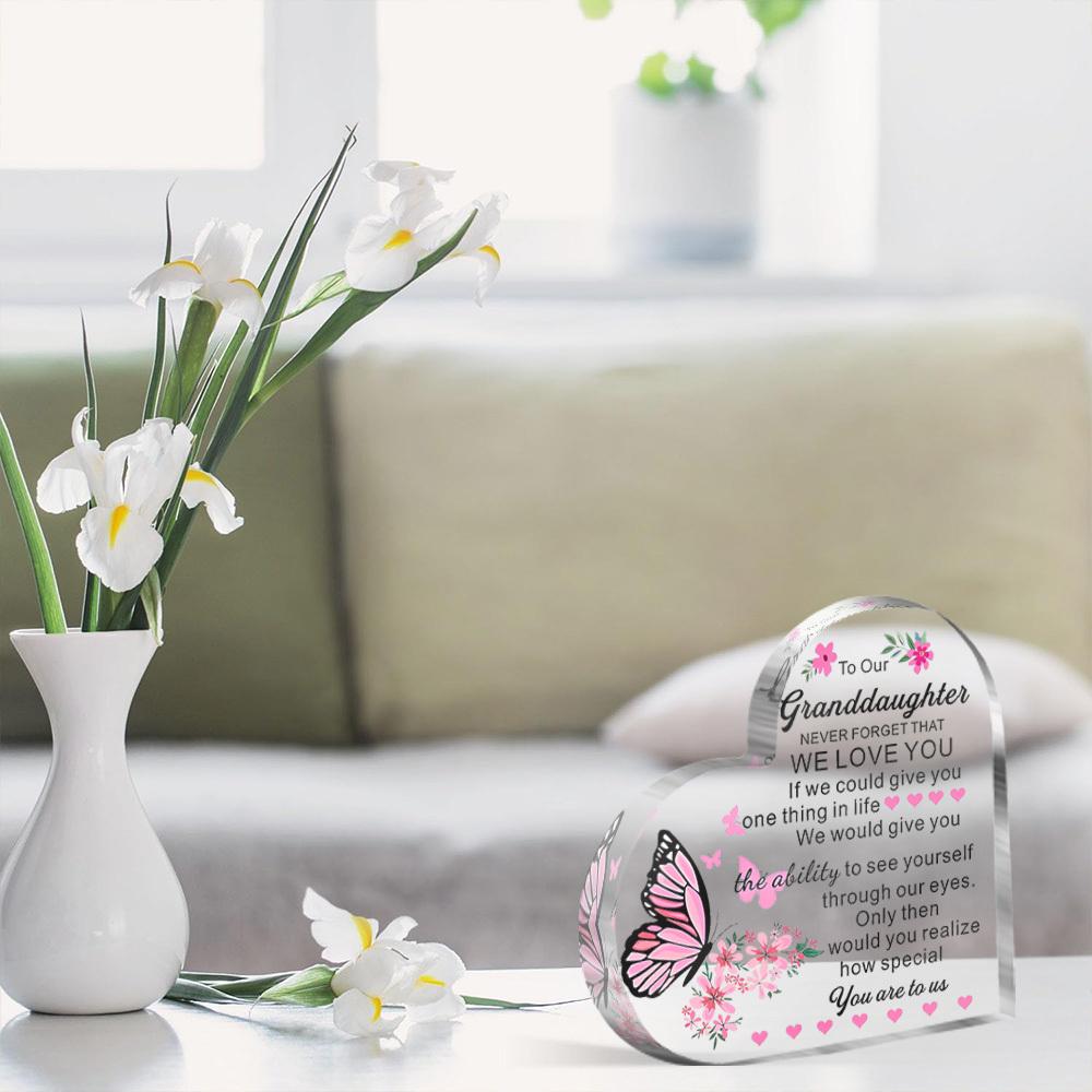 "To Our Granddaughter" Message Acrylic Tabletop Sign - Modern Floral & Butterfly Design, Perfect for Home Decor, Floral Butterfly Design, Nurserie