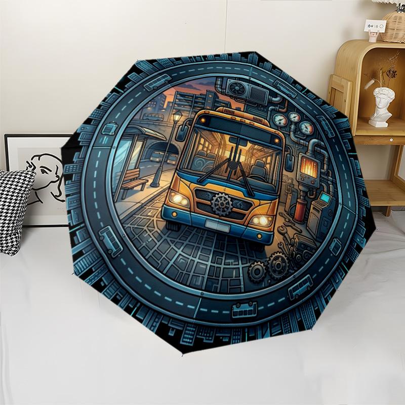 Urban Transit Circle pattern umbrella, portable and foldable design, 8 ribs, a casual accessory for Halloween, Christmas, and birthday gifts.