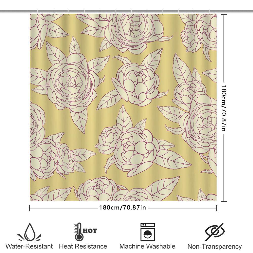 Vintage Style Floral Shower Curtain Cream with Pink Red Peony Print Bathroom Decor, Room Divider Custom Size Available (60x72 in